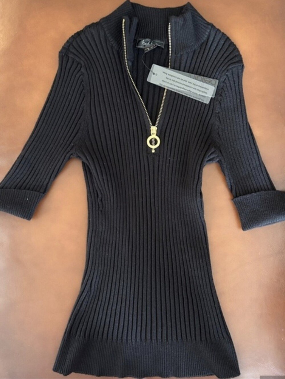 Belldini Black Ribbed Half-Zip Turtleneck Top